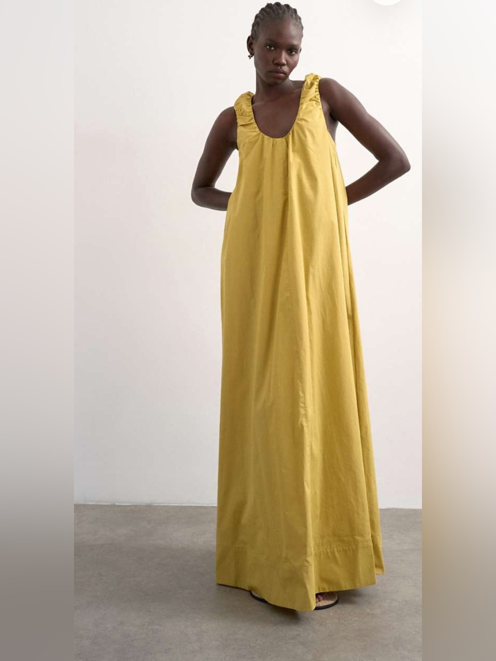 Topshop Poplin Ruched Maxi Sundress in Ochre